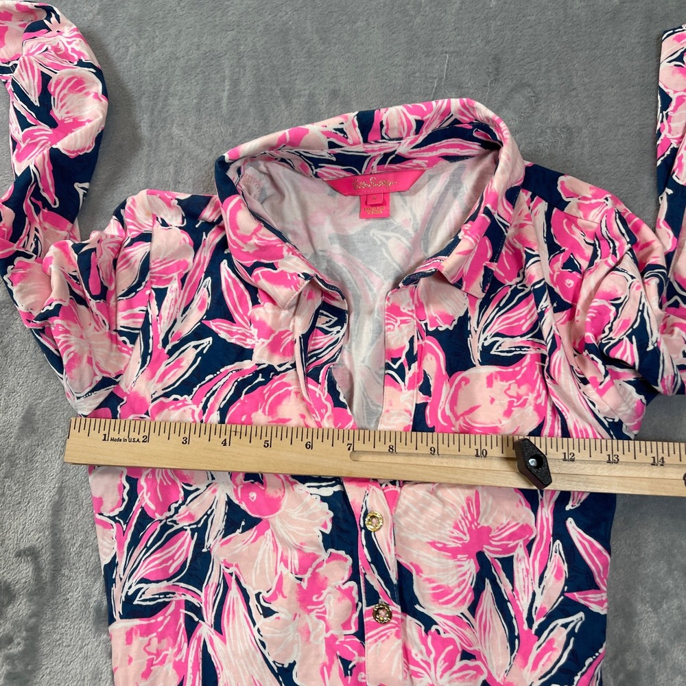 Lilly Pulitzer Pink Navy Floral Flamingo Maxi Dress Long Sleeve Small - Picture 7 of 8
